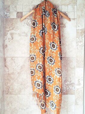 Rock Flower Paper Floral Scarf with Fringe, Women's Lightweight Wrap